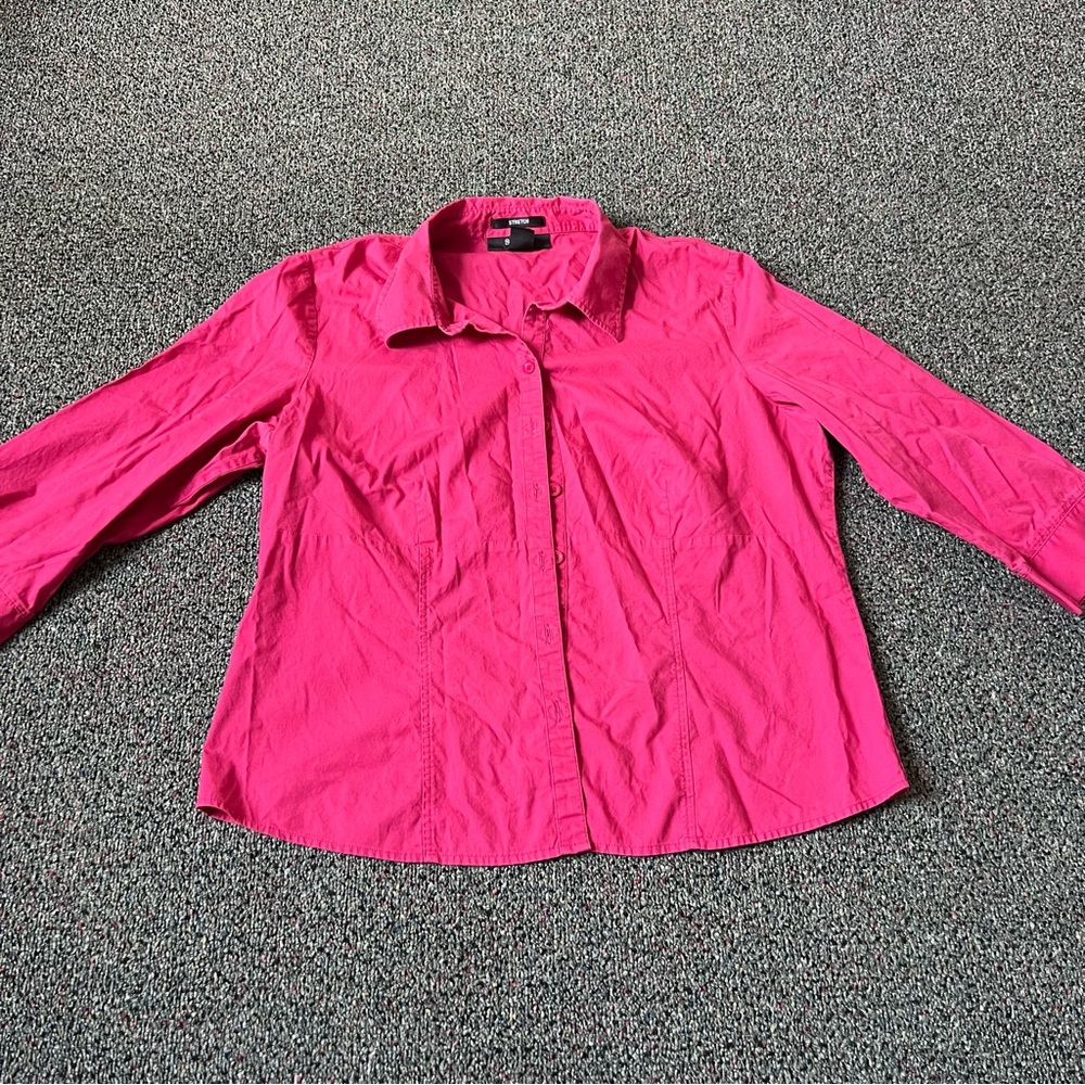 STYLE & CO Maroon Red Pink Petite Stretch Blouse Button Down Cotton Shirt Top 16 - Picture 12 of 15